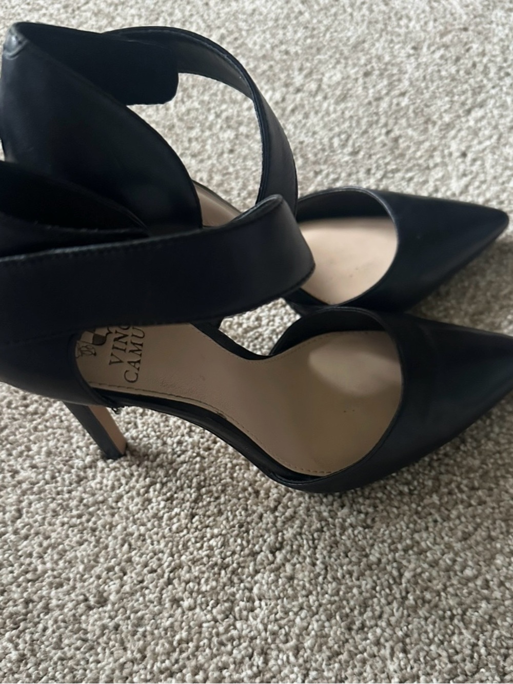 Vince Camuto Black Pointed Toe Ankle-Strap Heels